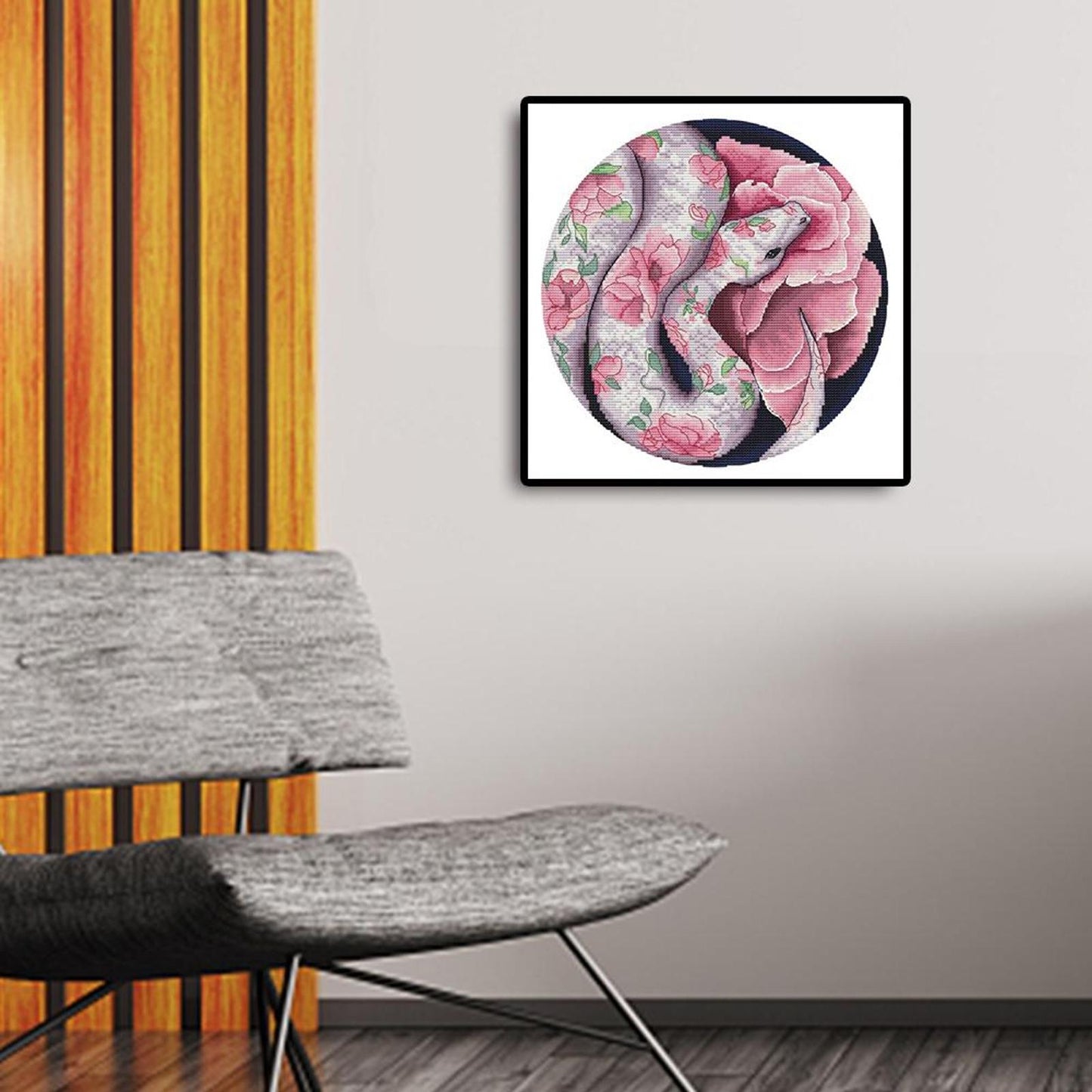 Snake And Flowers - Partial 11CT Stamped Cross Stitch 40x40CM - Yishu