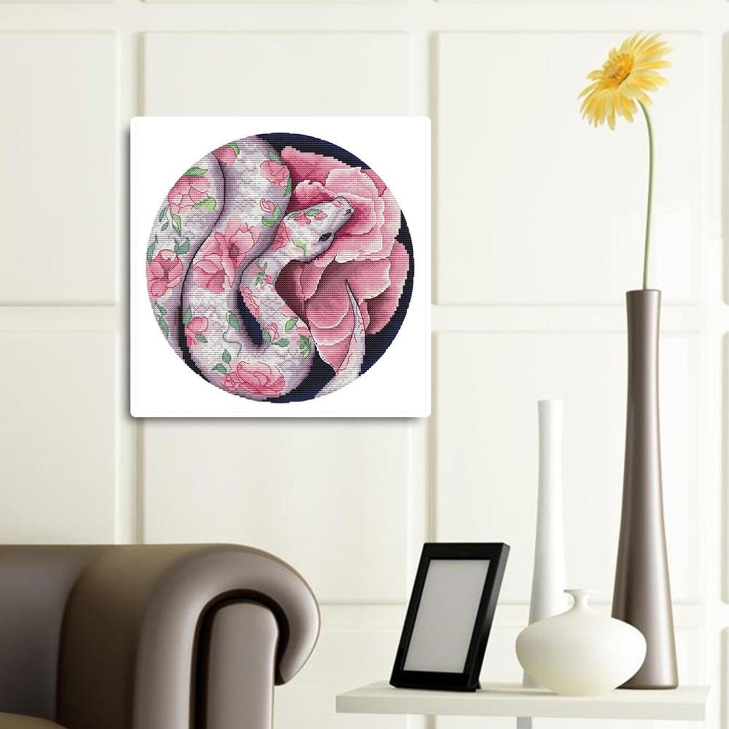 Snake And Flowers - Partial 11CT Stamped Cross Stitch 40x40CM - Yishu