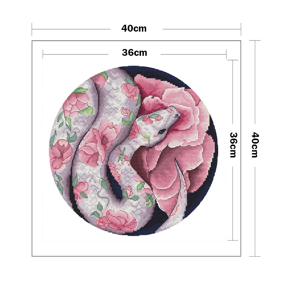 Snake And Flowers - Partial 11CT Stamped Cross Stitch 40x40CM - Yishu