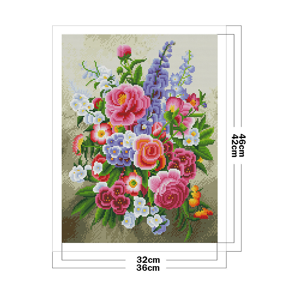 Flower - Full 11CT Stamped Cross Stitch 36x46CM - Huacan