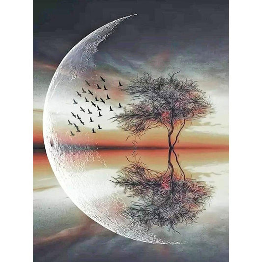 Moon And Trees - Full 11CT Stamped Cross Stitch 40x50CM - Diy