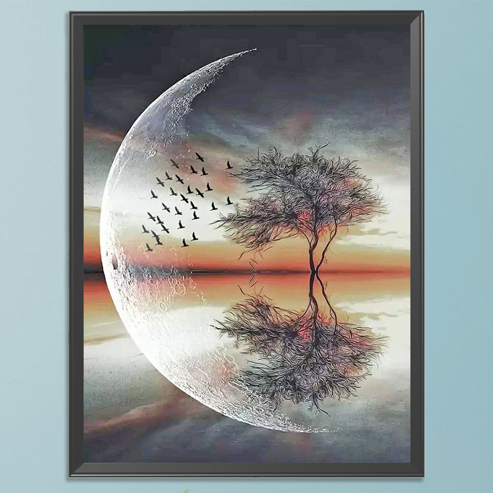 Moon And Trees - Full 11CT Stamped Cross Stitch 40x50CM - Diy
