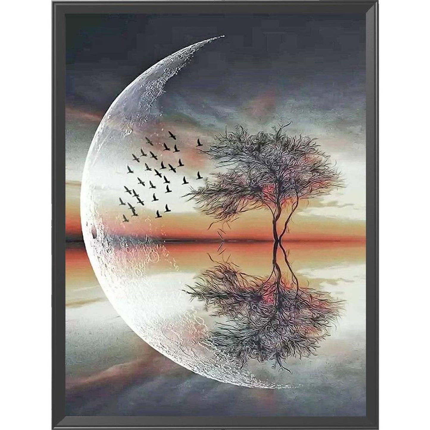 Moon And Trees - Full 11CT Stamped Cross Stitch 40x50CM - Diy