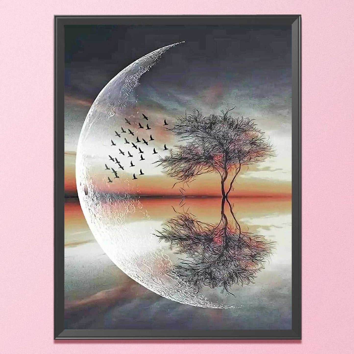 Moon And Trees - Full 11CT Stamped Cross Stitch 40x50CM - Diy