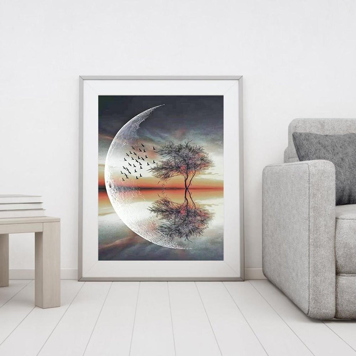Moon And Trees - Full 11CT Stamped Cross Stitch 40x50CM - Diy