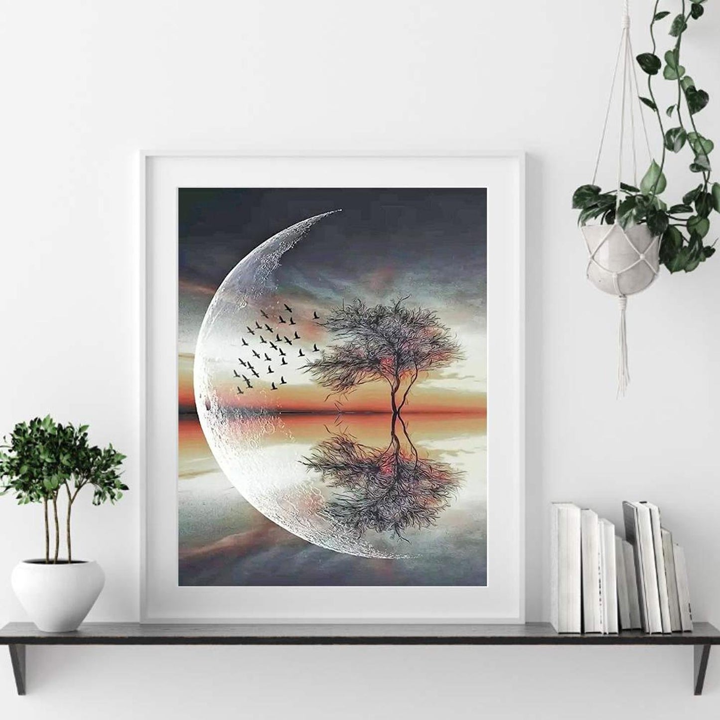 Moon And Trees - Full 11CT Stamped Cross Stitch 40x50CM - Diy