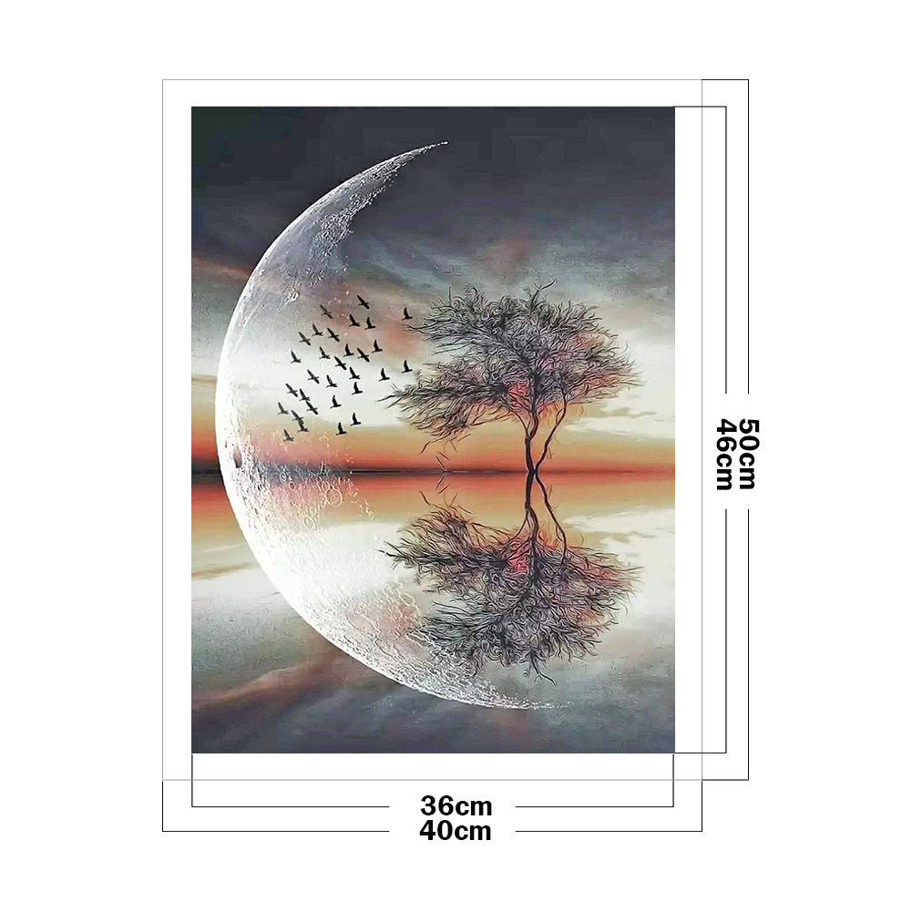 Moon And Trees - Full 11CT Stamped Cross Stitch 40x50CM - Diy