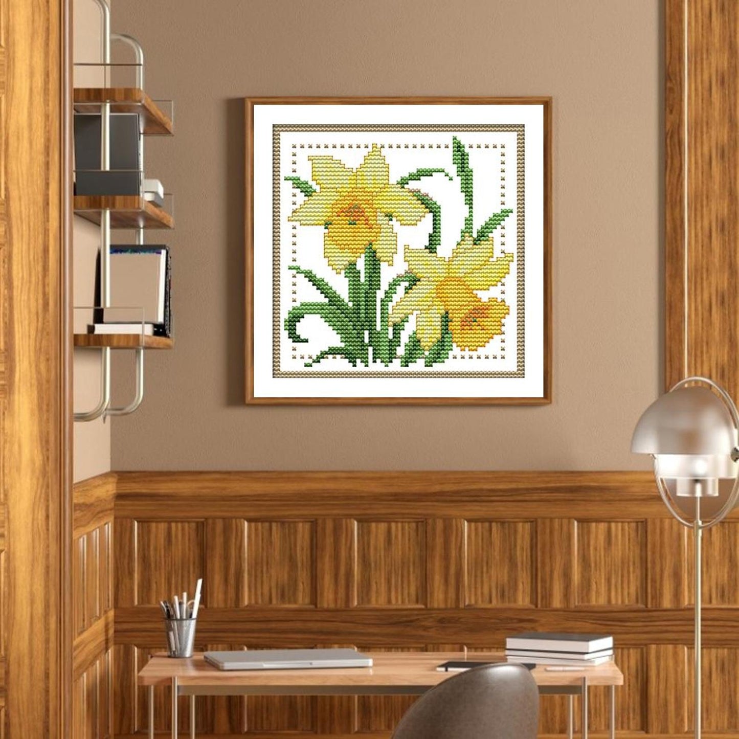 Month Flower - March - Partial 14CT Counted Cross Stitch 17x17CM - Joy Sunday