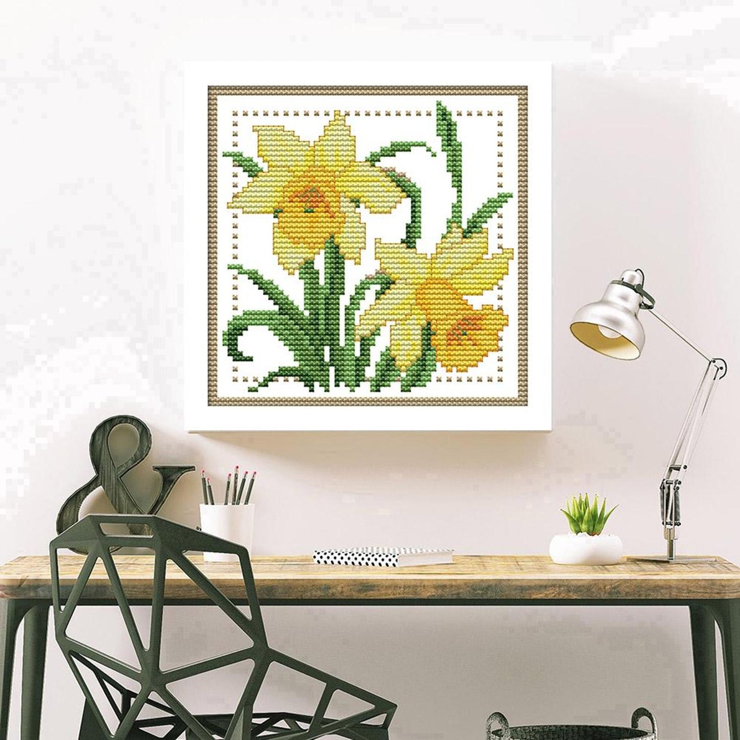 Month Flower - March - Partial 14CT Counted Cross Stitch 17x17CM - Joy Sunday