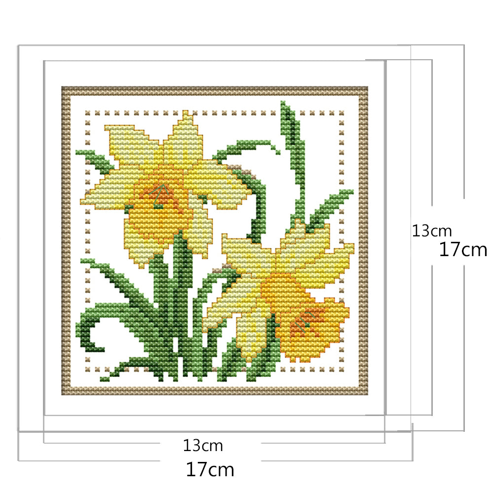 Month Flower - March - Partial 14CT Counted Cross Stitch 17x17CM - Joy Sunday