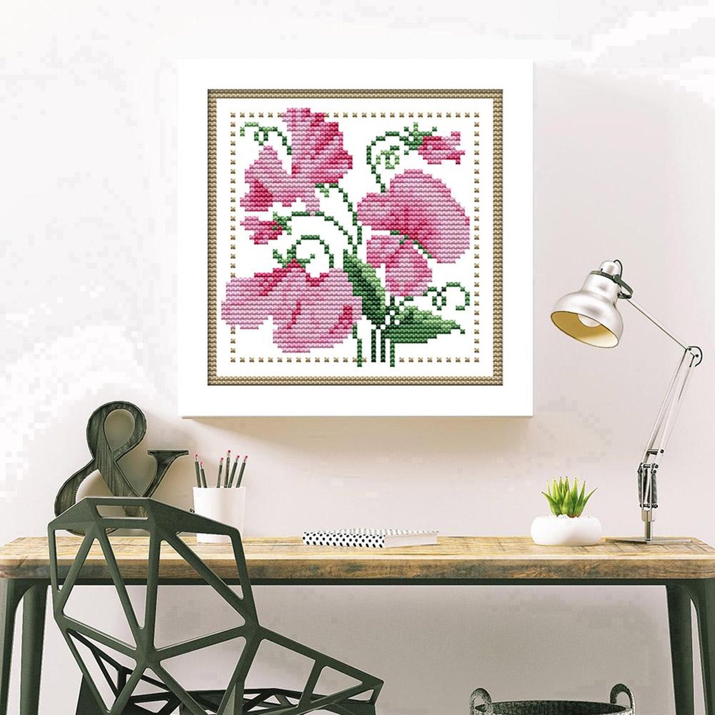 Month Flower - April - Partial 14CT Counted Cross Stitch 17x17CM - Joy Sunday