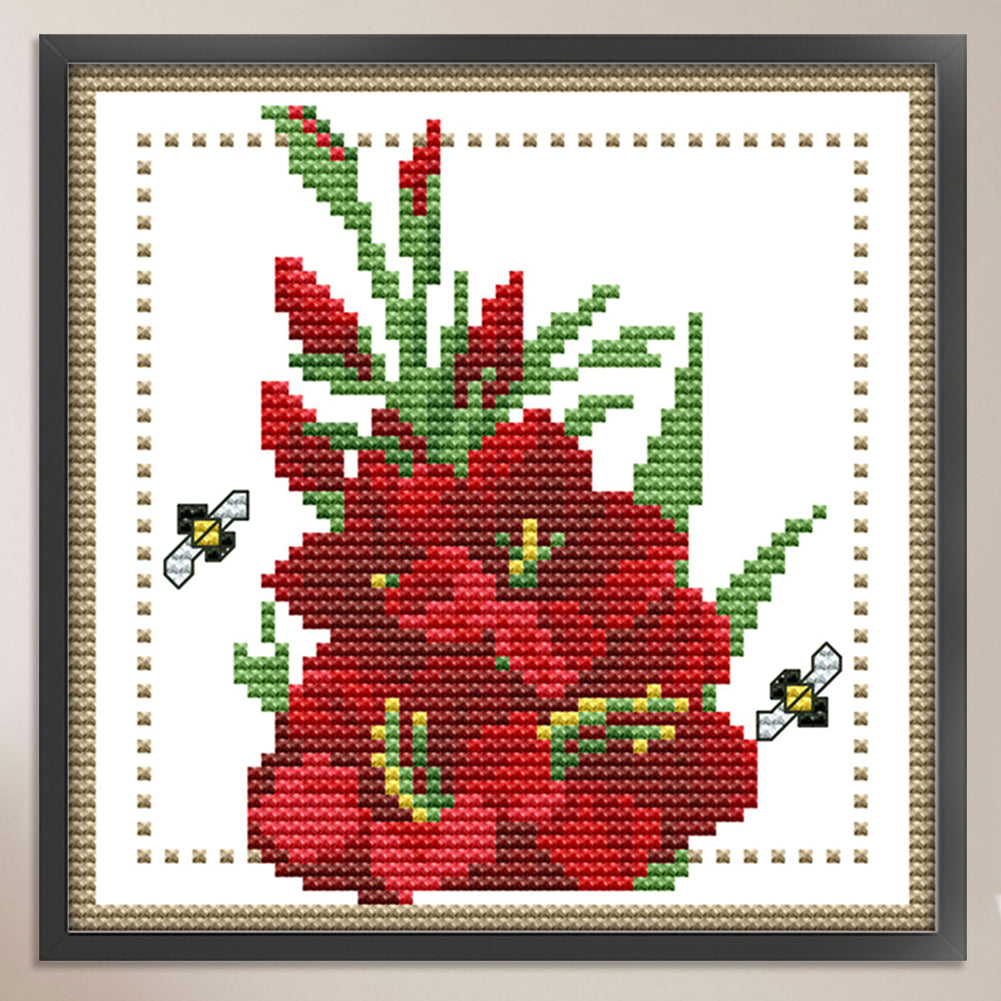 Month Flower - August - Partial 14CT Counted Cross Stitch 17x17CM - Joy Sunday