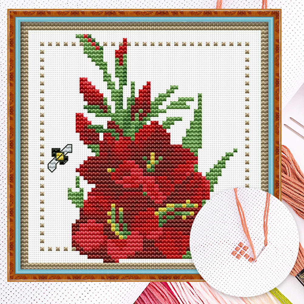 Month Flower - August - Partial 14CT Counted Cross Stitch 17x17CM - Joy Sunday