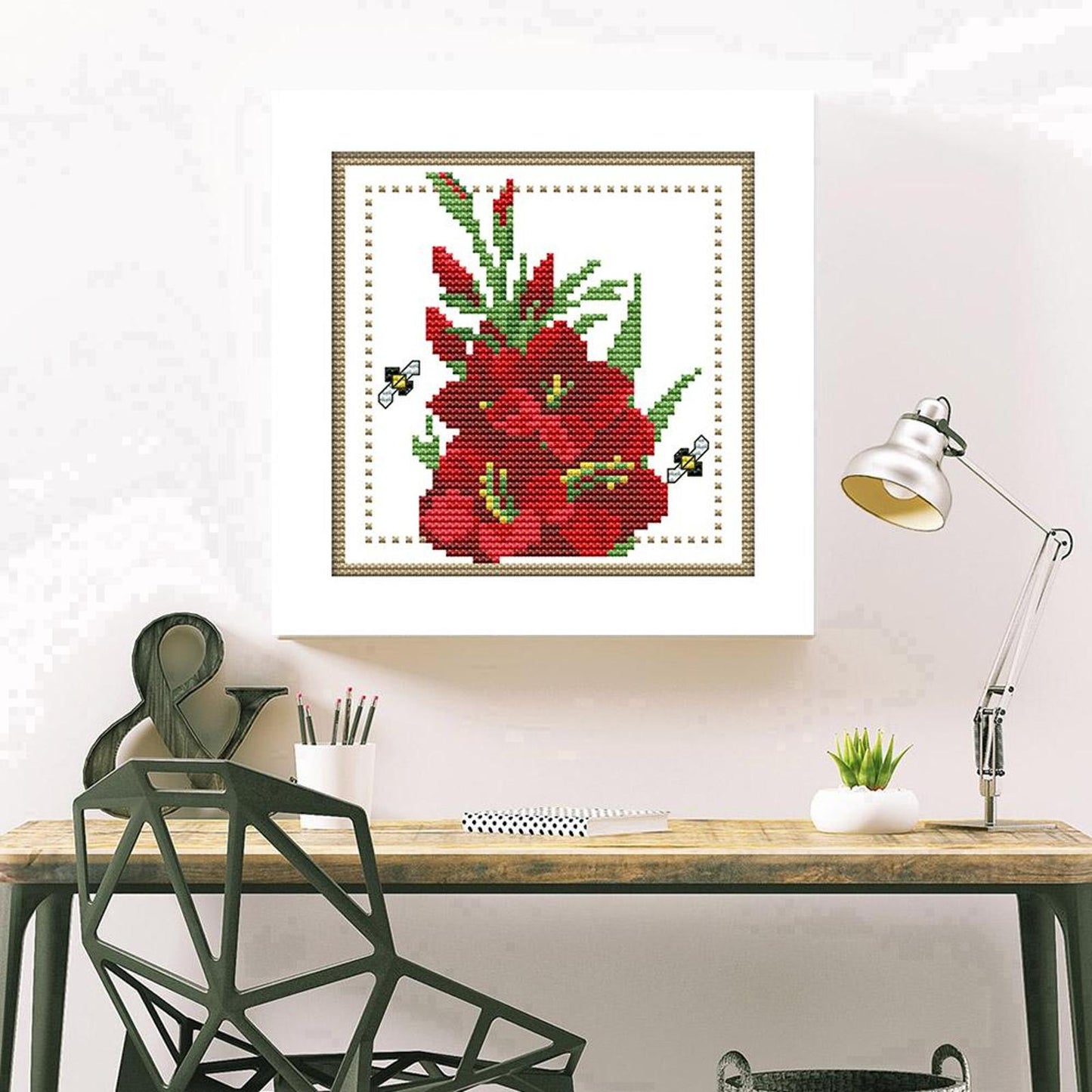 Month Flower - August - Partial 14CT Counted Cross Stitch 17x17CM - Joy Sunday