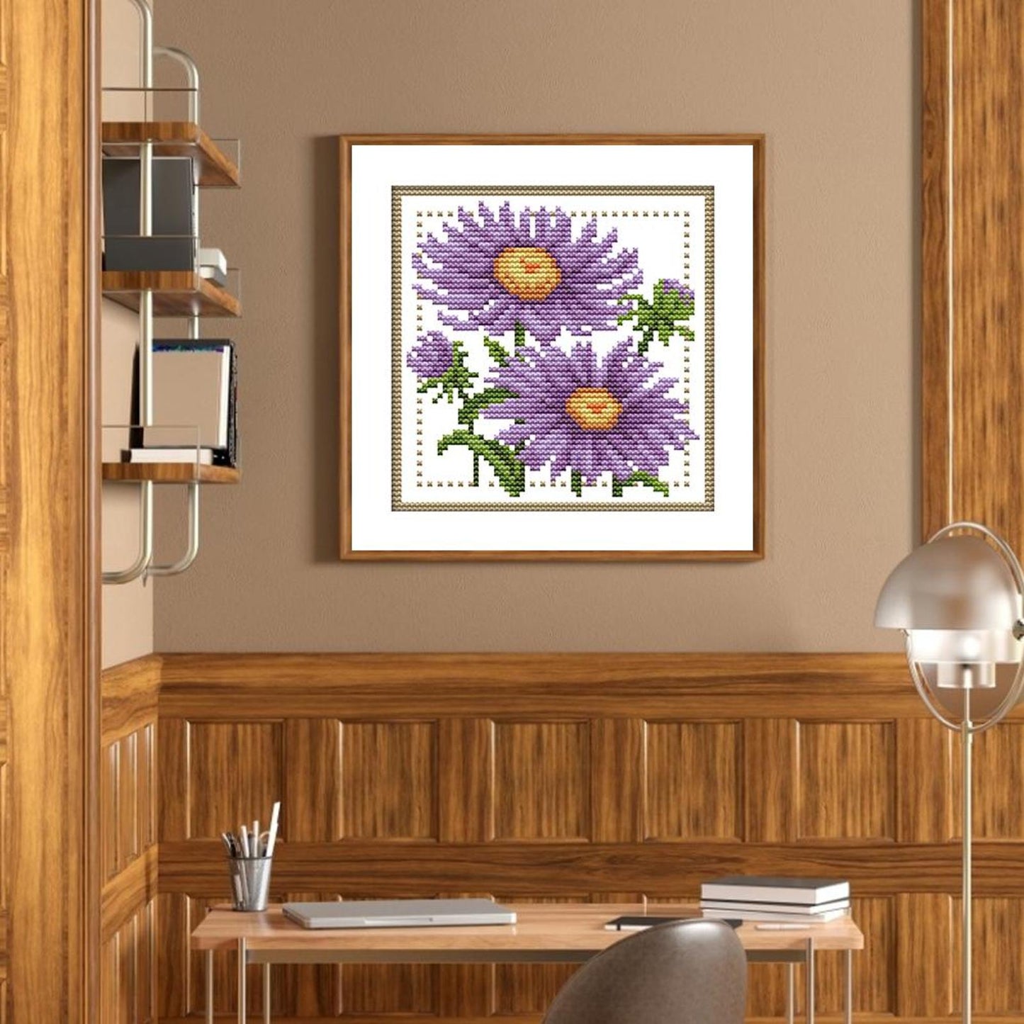 Month Flower - September - Partial 14CT Counted Cross Stitch 17x17CM - Joy Sunday