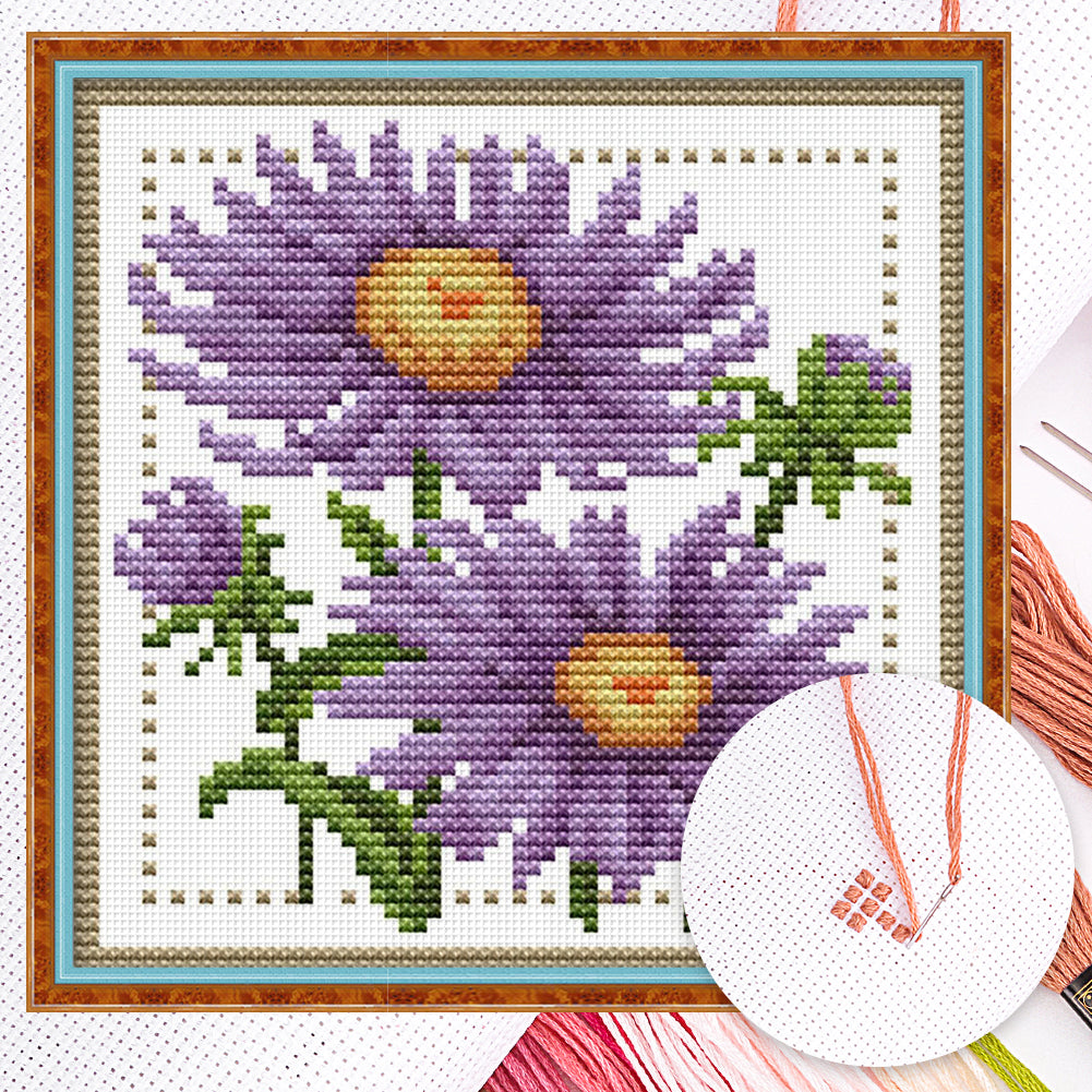 Month Flower - September - Partial 14CT Counted Cross Stitch 17x17CM - Joy Sunday