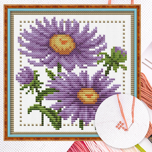 Month Flower - September - Partial 14CT Counted Cross Stitch 17x17CM - Joy Sunday