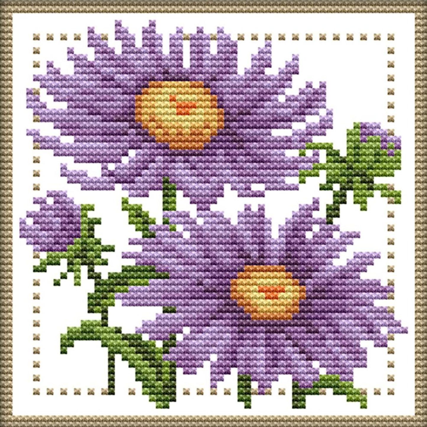 Month Flower - September - Partial 14CT Counted Cross Stitch 17x17CM - Joy Sunday