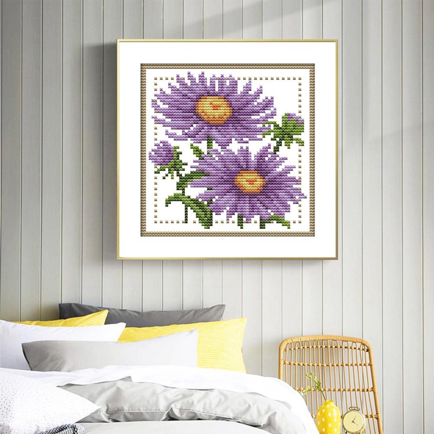 Month Flower - September - Partial 14CT Counted Cross Stitch 17x17CM - Joy Sunday