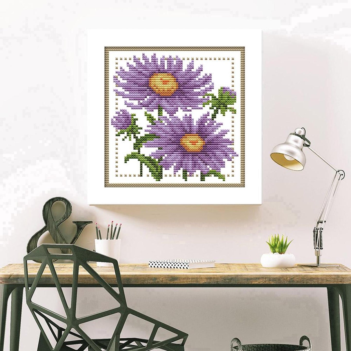 Month Flower - September - Partial 14CT Counted Cross Stitch 17x17CM - Joy Sunday