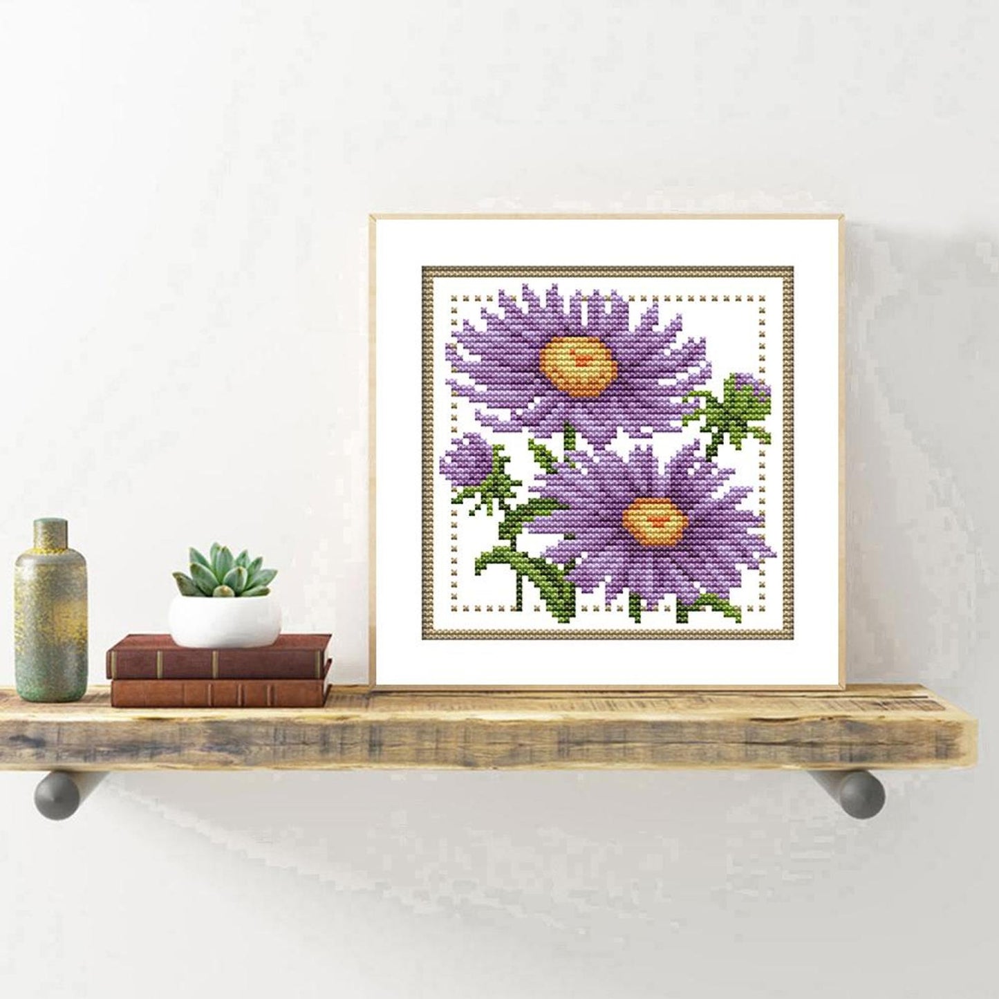 Month Flower - September - Partial 14CT Counted Cross Stitch 17x17CM - Joy Sunday