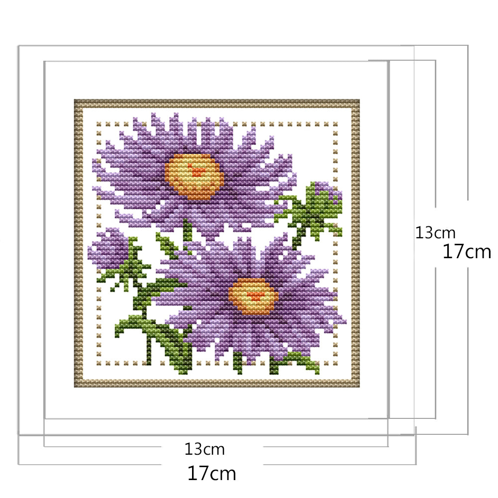 Month Flower - September - Partial 14CT Counted Cross Stitch 17x17CM - Joy Sunday