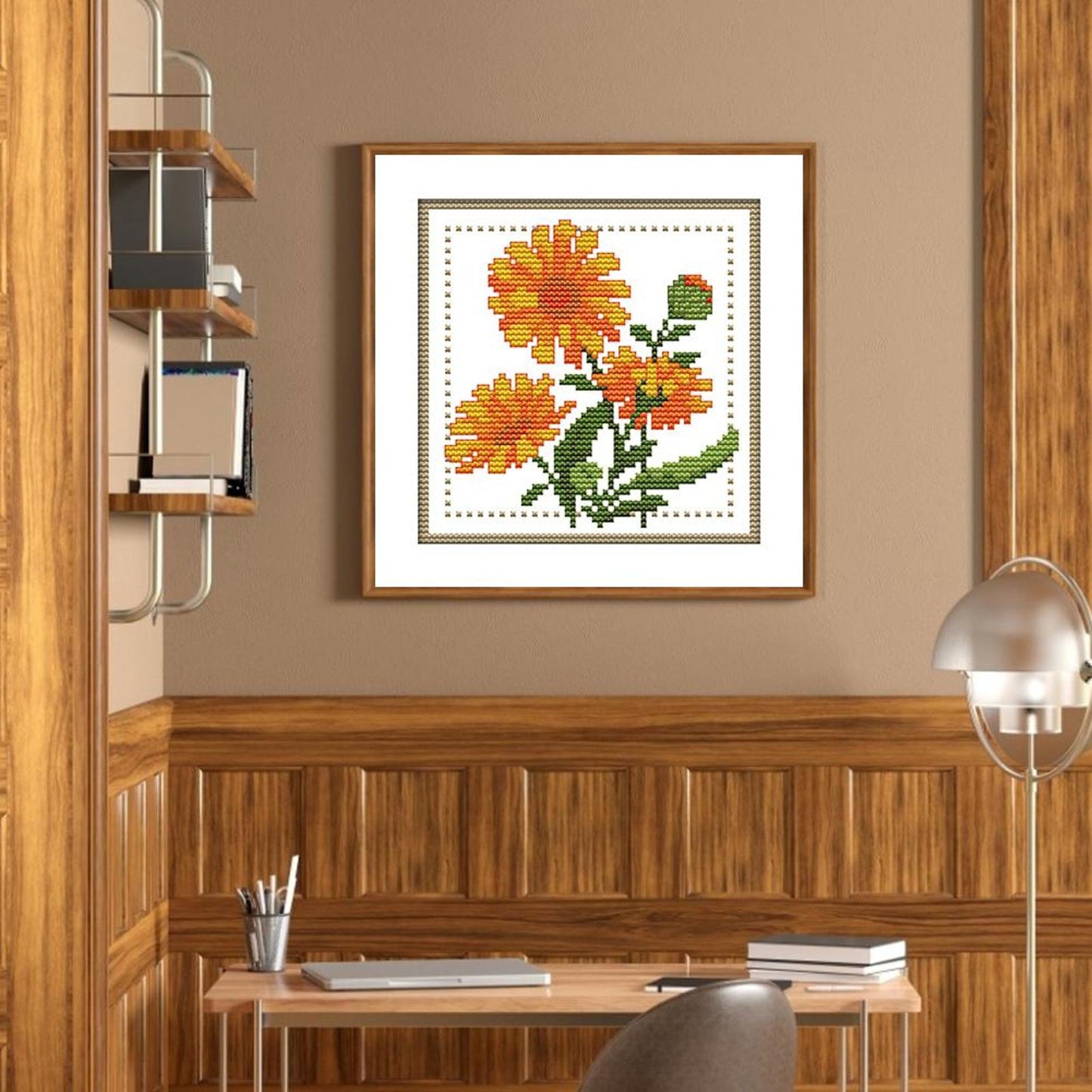 Month Flower - October - Partial 14CT Counted Cross Stitch 17x17CM - Joy Sunday