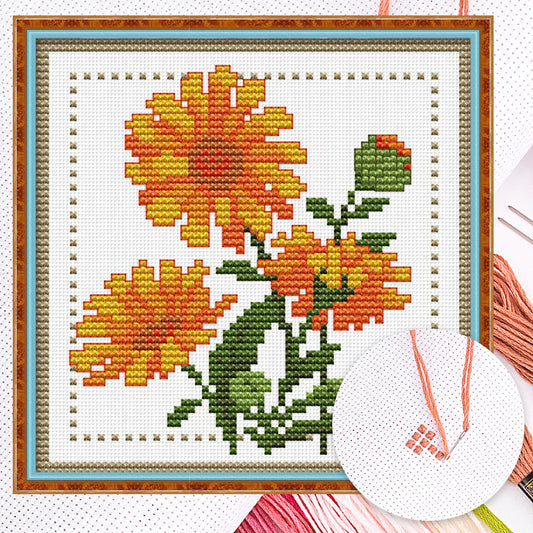 Month Flower - October - Partial 14CT Counted Cross Stitch 17x17CM - Joy Sunday