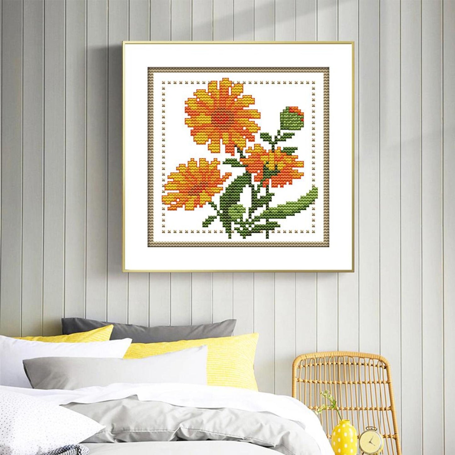 Month Flower - October - Partial 14CT Counted Cross Stitch 17x17CM - Joy Sunday