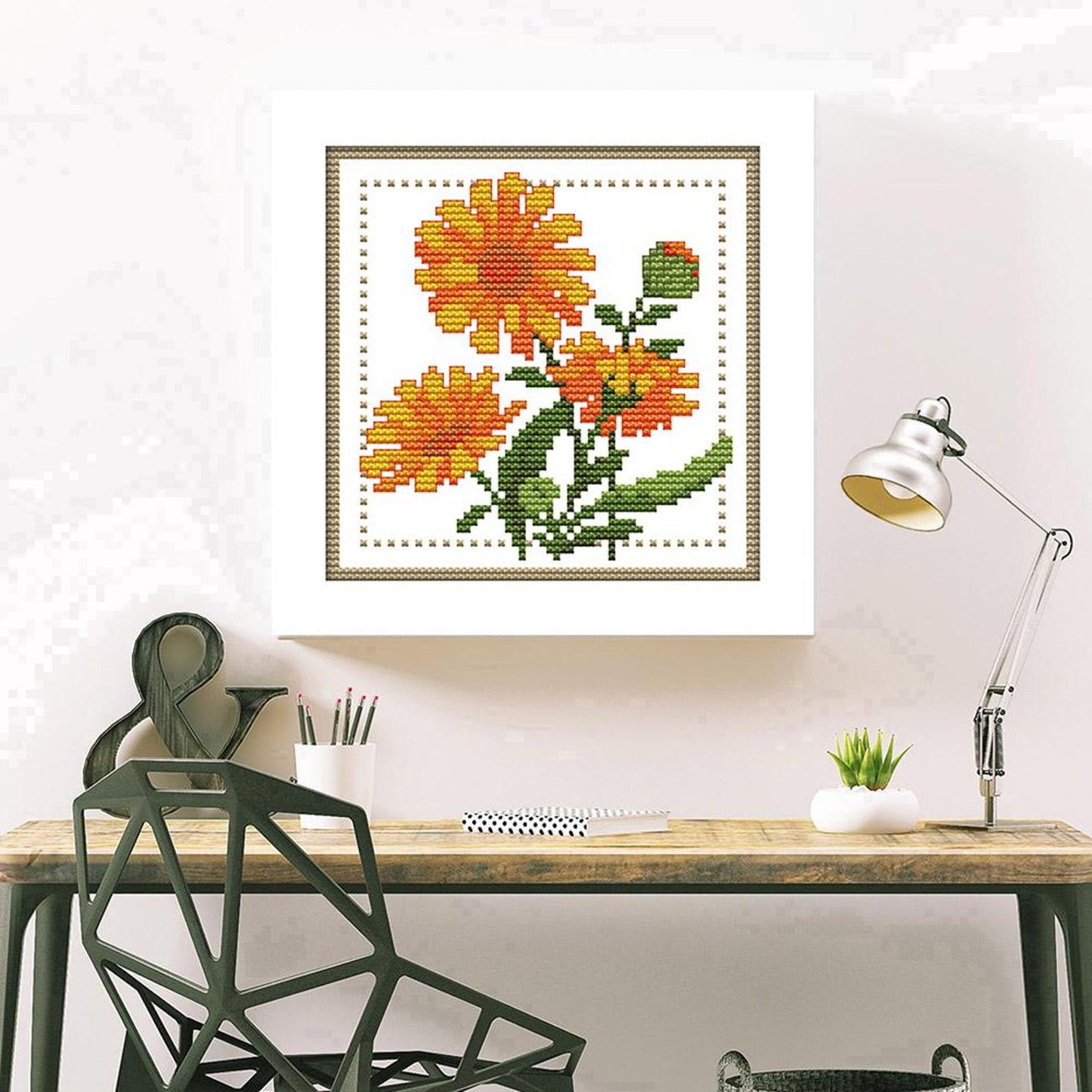 Month Flower - October - Partial 14CT Counted Cross Stitch 17x17CM - Joy Sunday