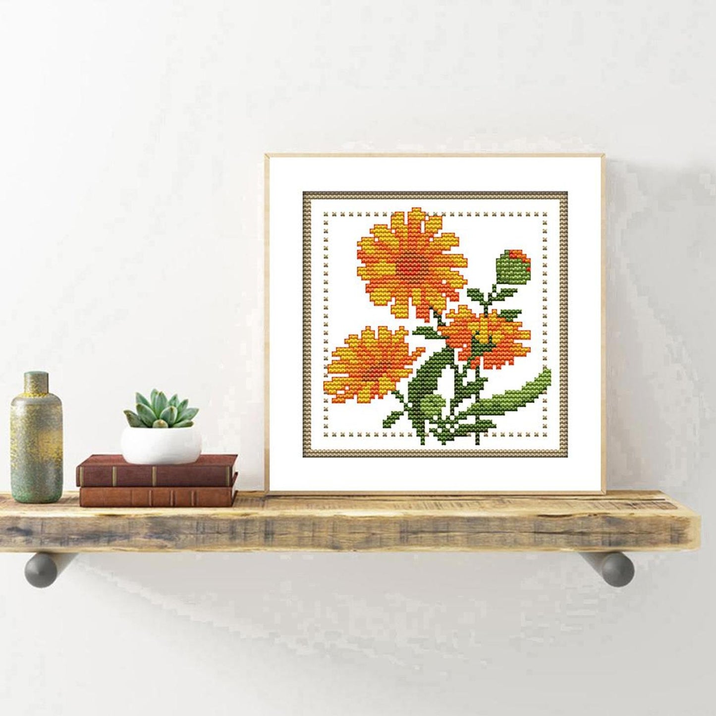 Month Flower - October - Partial 14CT Counted Cross Stitch 17x17CM - Joy Sunday