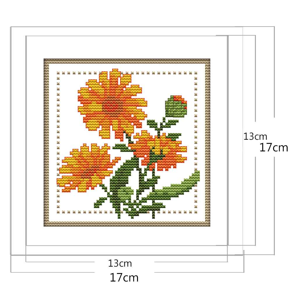 Month Flower - October - Partial 14CT Counted Cross Stitch 17x17CM - Joy Sunday