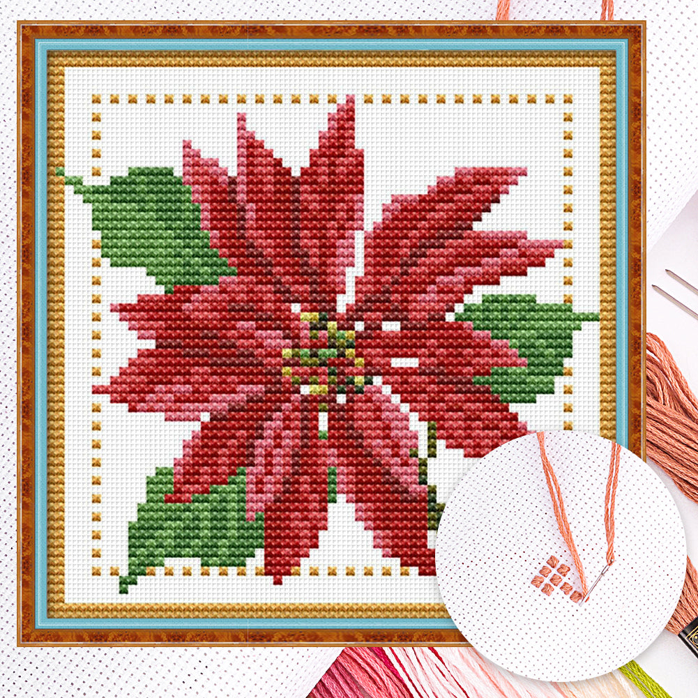 Month Flower - December - Partial 14CT Counted Cross Stitch 17x17CM - Joy Sunday