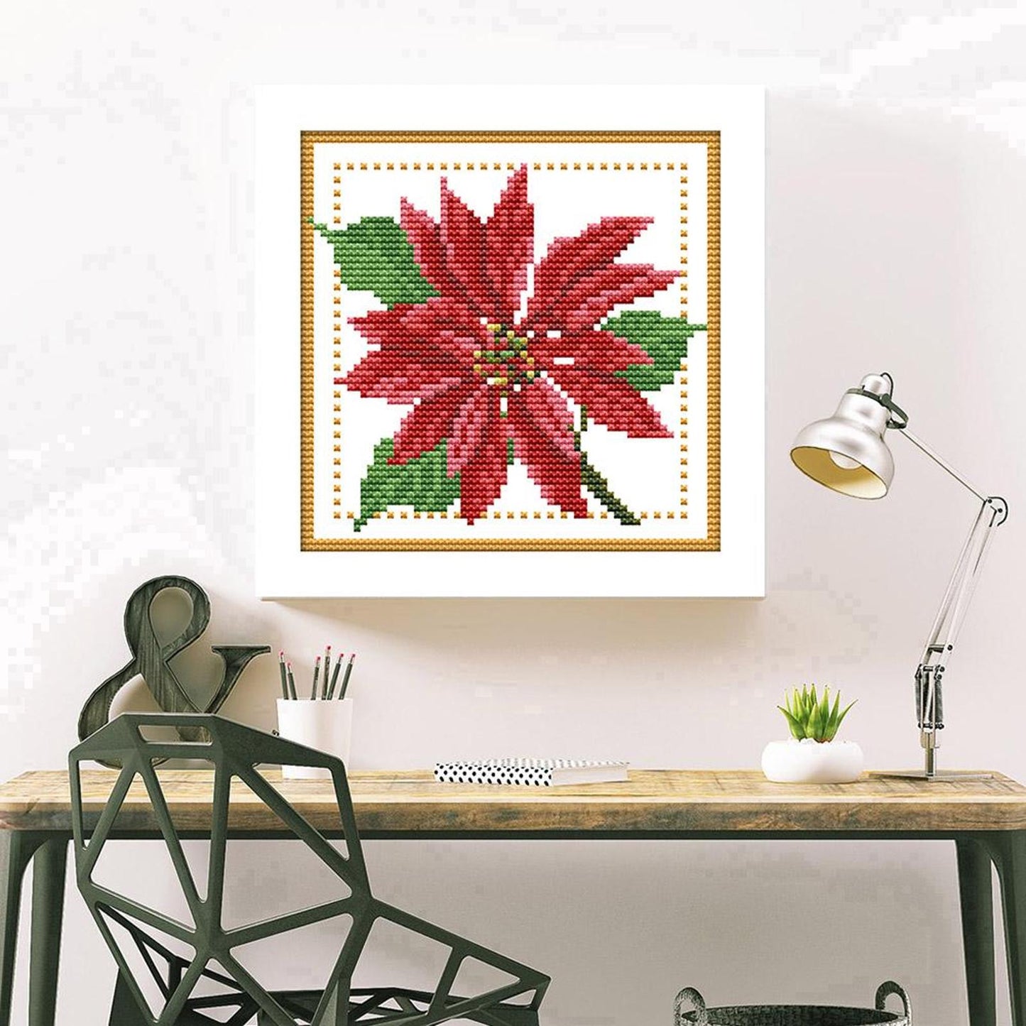 Month Flower - December - Partial 14CT Counted Cross Stitch 17x17CM - Joy Sunday