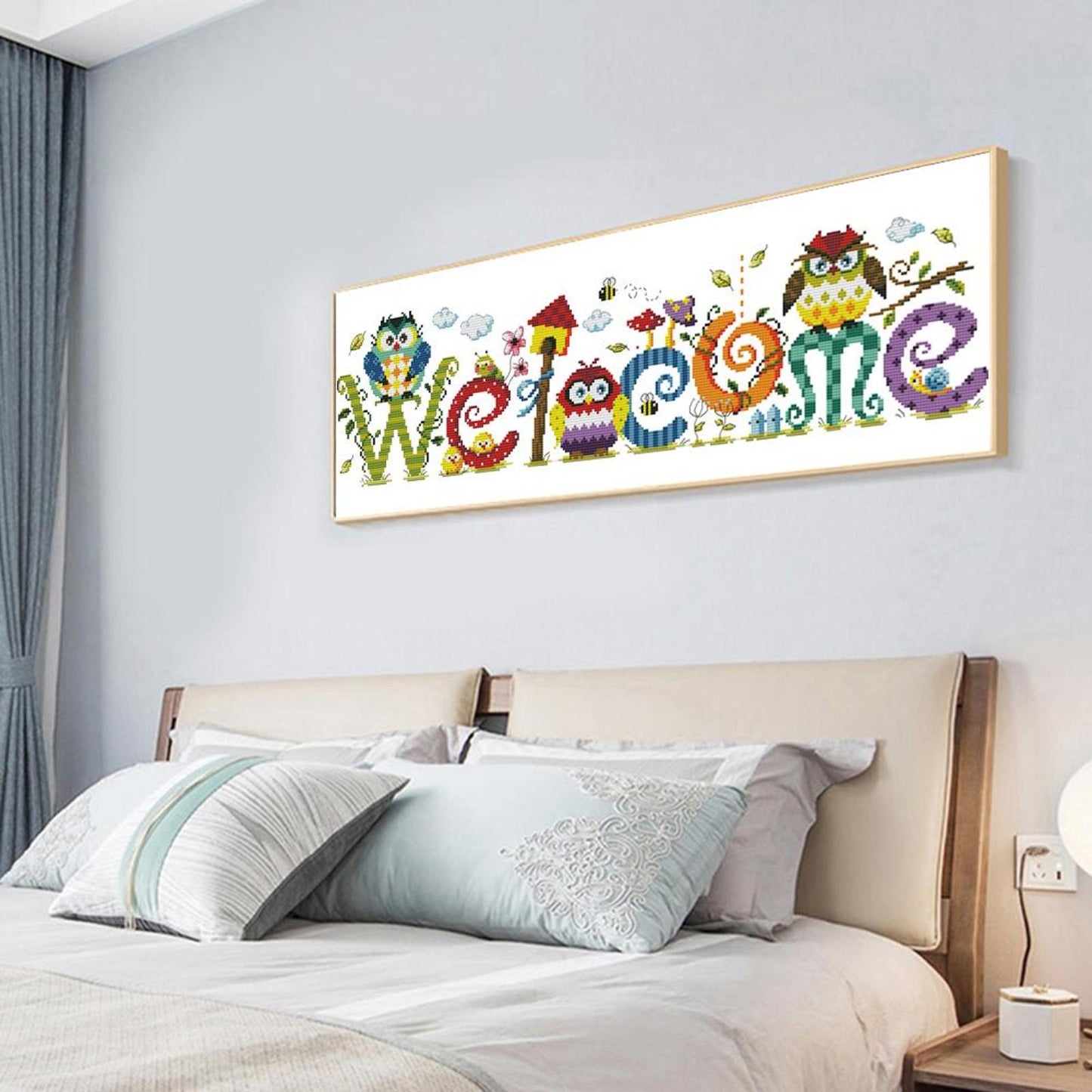 Owl Welcome Sign - Partial 14CT Counted Cross Stitch 58x17CM - Joy Sunday