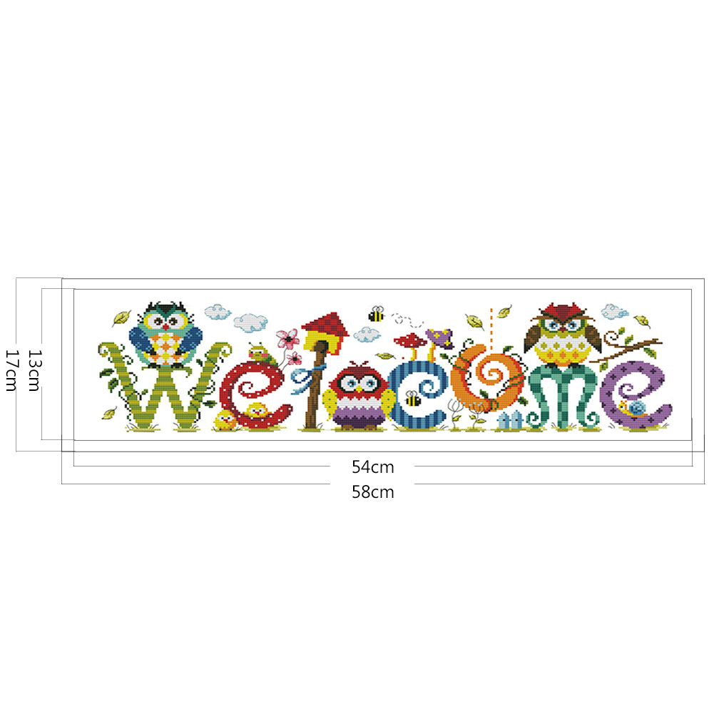 Owl Welcome Sign - Partial 14CT Counted Cross Stitch 58x17CM - Joy Sunday