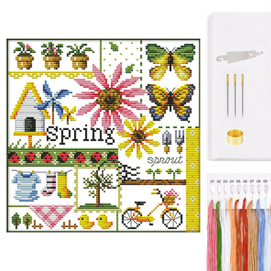 Four Seasons - Spring - Partial 14CT Counted Cross Stitch 26x26CM - Joy Sunday