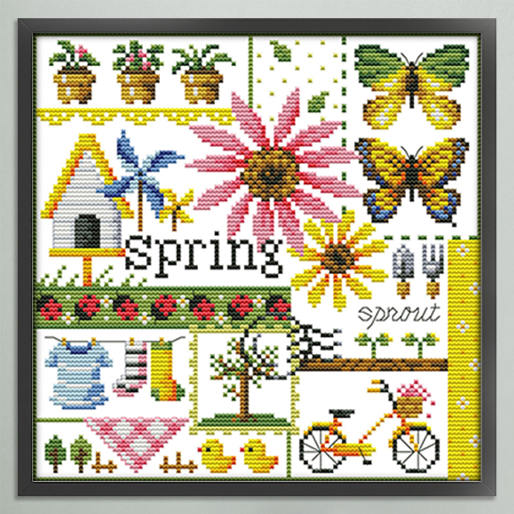 Four Seasons - Spring - Partial 14CT Counted Cross Stitch 26x26CM - Joy Sunday