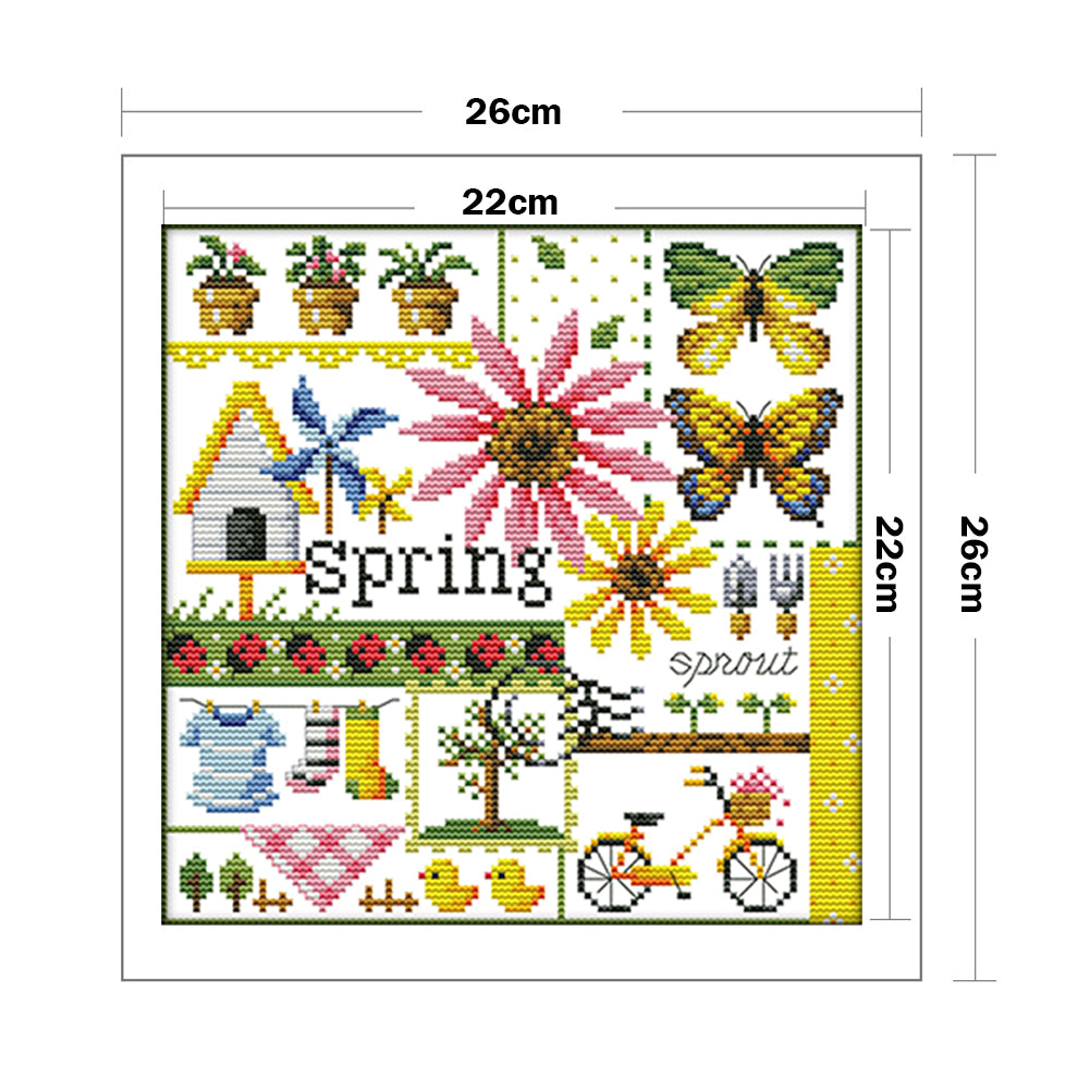 Four Seasons - Spring - Partial 14CT Counted Cross Stitch 26x26CM - Joy Sunday