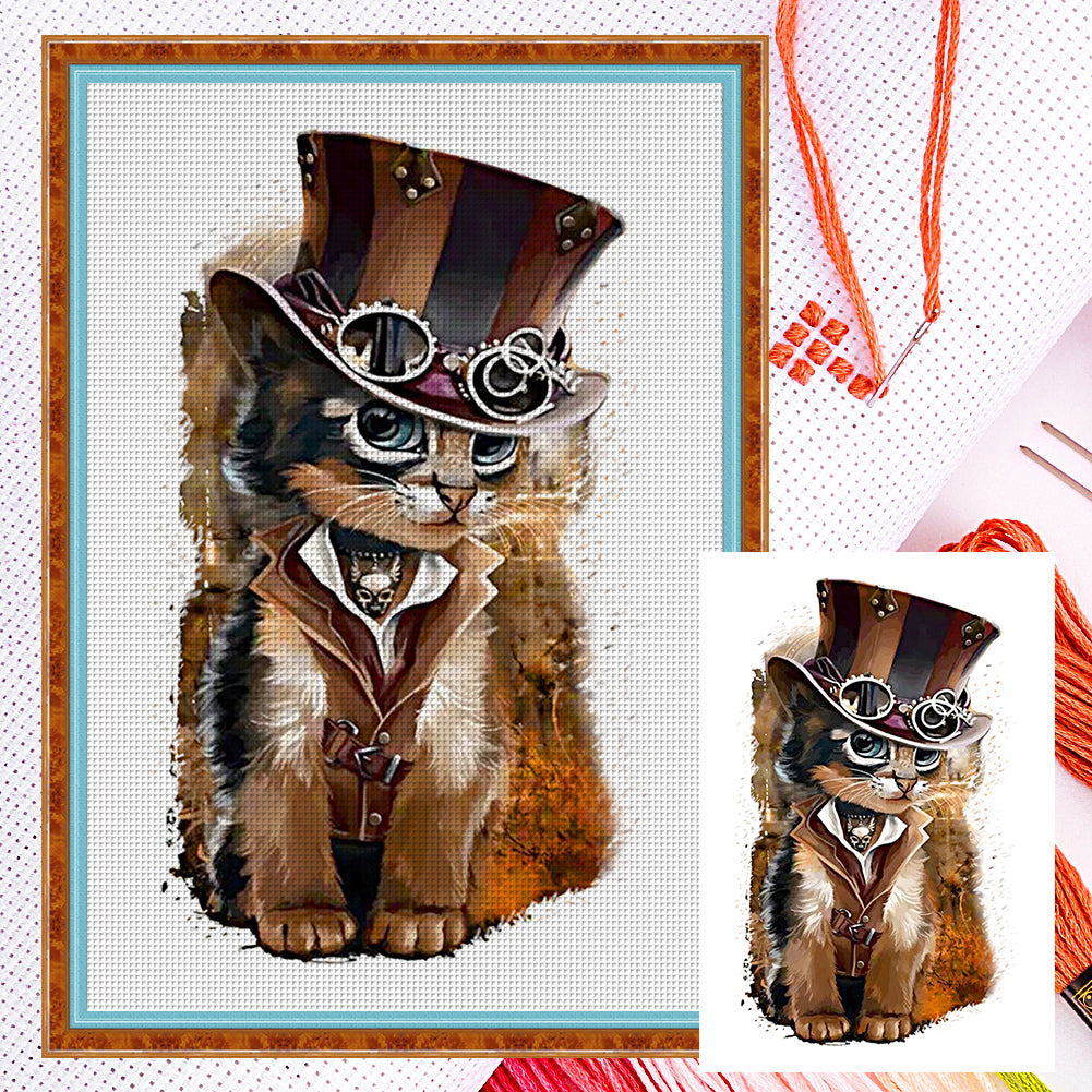 Detective Cat - Partial 14CT Counted Cross Stitch 36x49CM - Jinlei