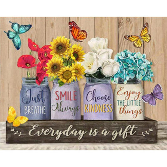 Flowers And Butterflies In Vase - Full 11CT Stamped Cross Stitch 40x50CM - Diy