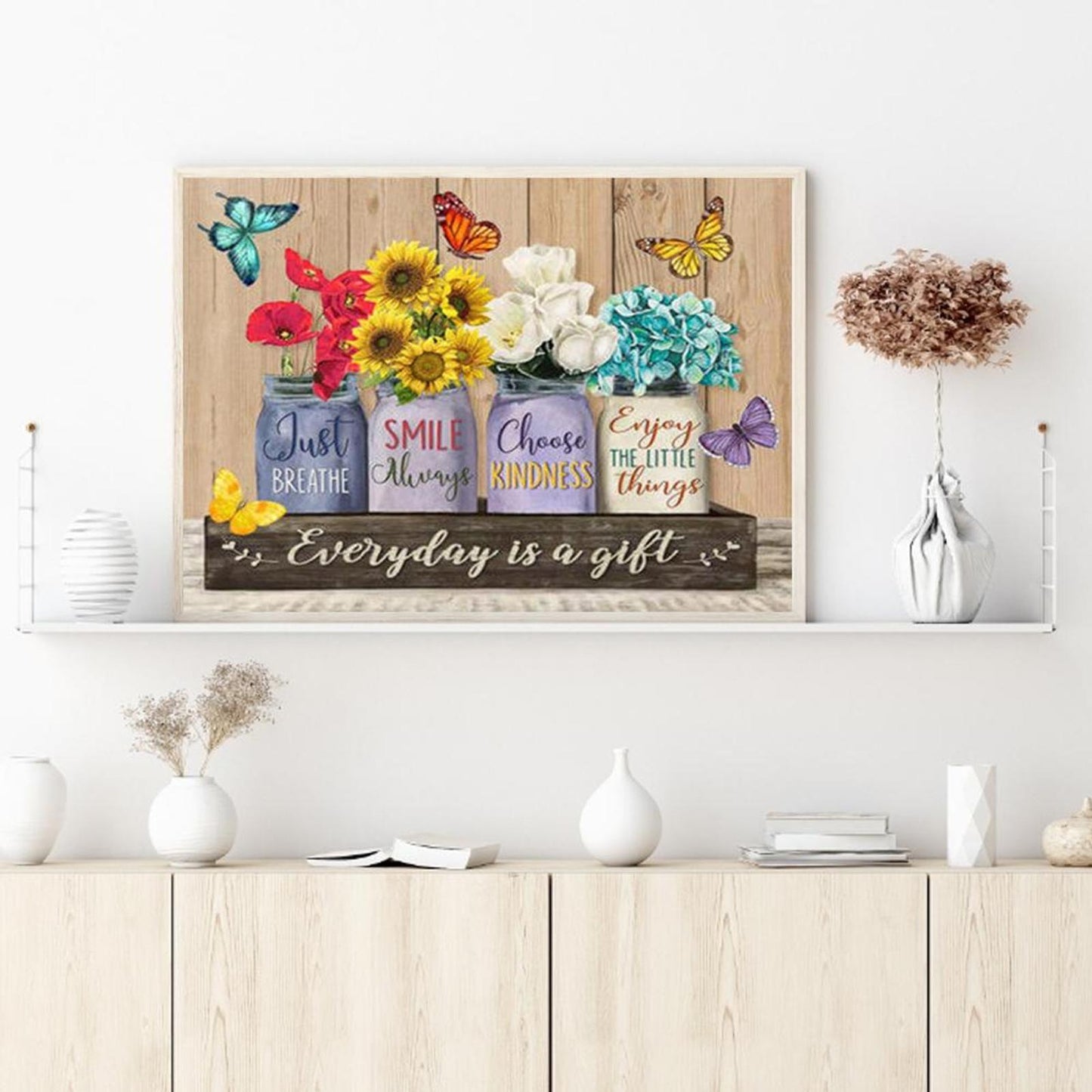 Flowers And Butterflies In Vase - Full 11CT Stamped Cross Stitch 40x50CM - Diy