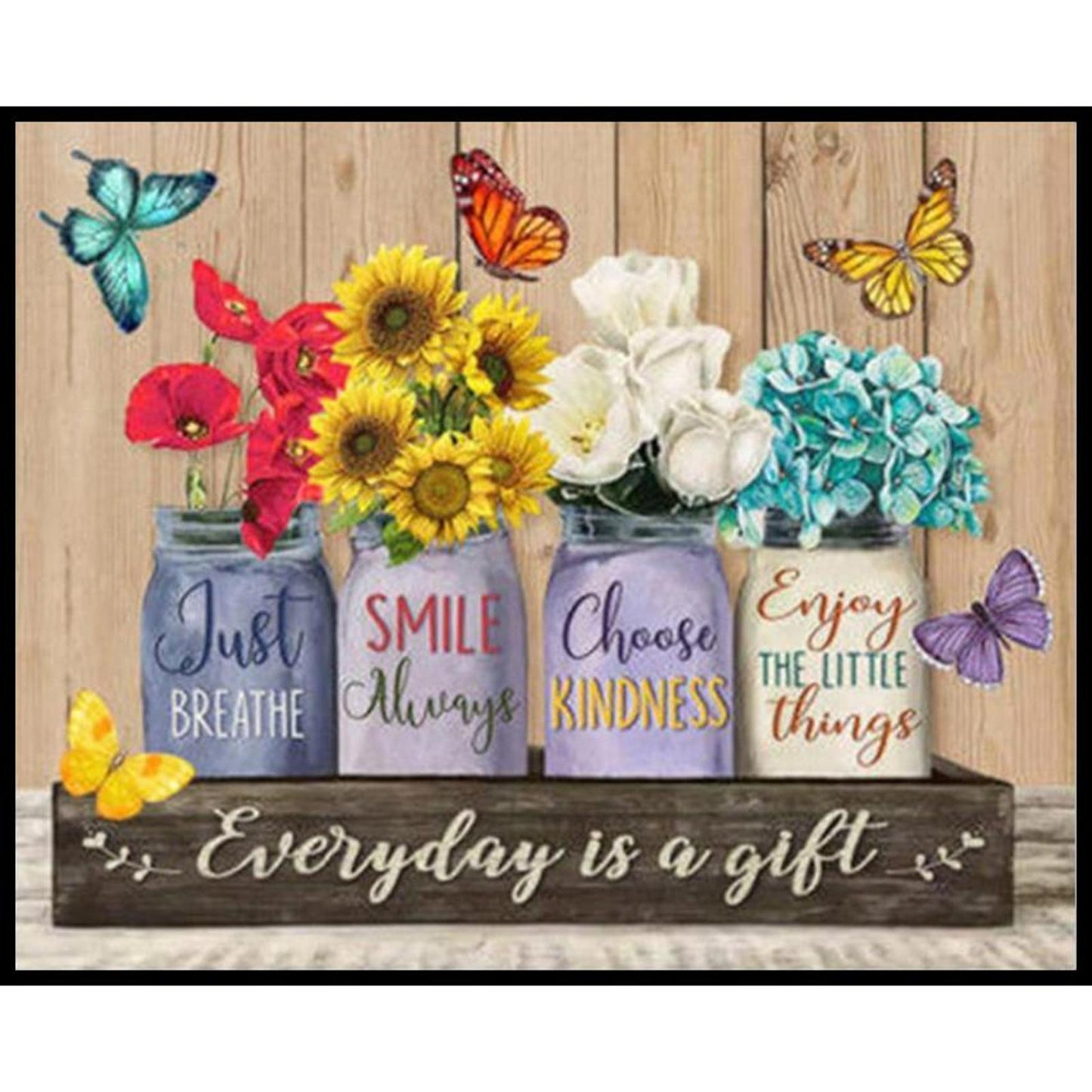 Flowers And Butterflies In Vase - Full 11CT Stamped Cross Stitch 40x50CM - Diy