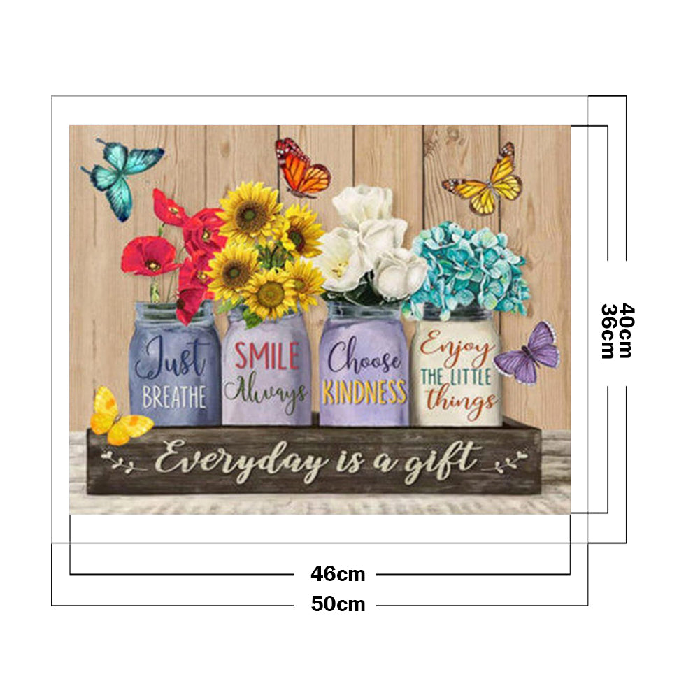 Flowers And Butterflies In Vase - Full 11CT Stamped Cross Stitch 40x50CM - Diy