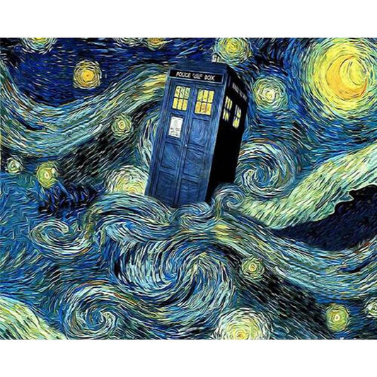 Telephone Booth Under Starry Sky - Full 11CT Stamped Cross Stitch 40x50CM - Band