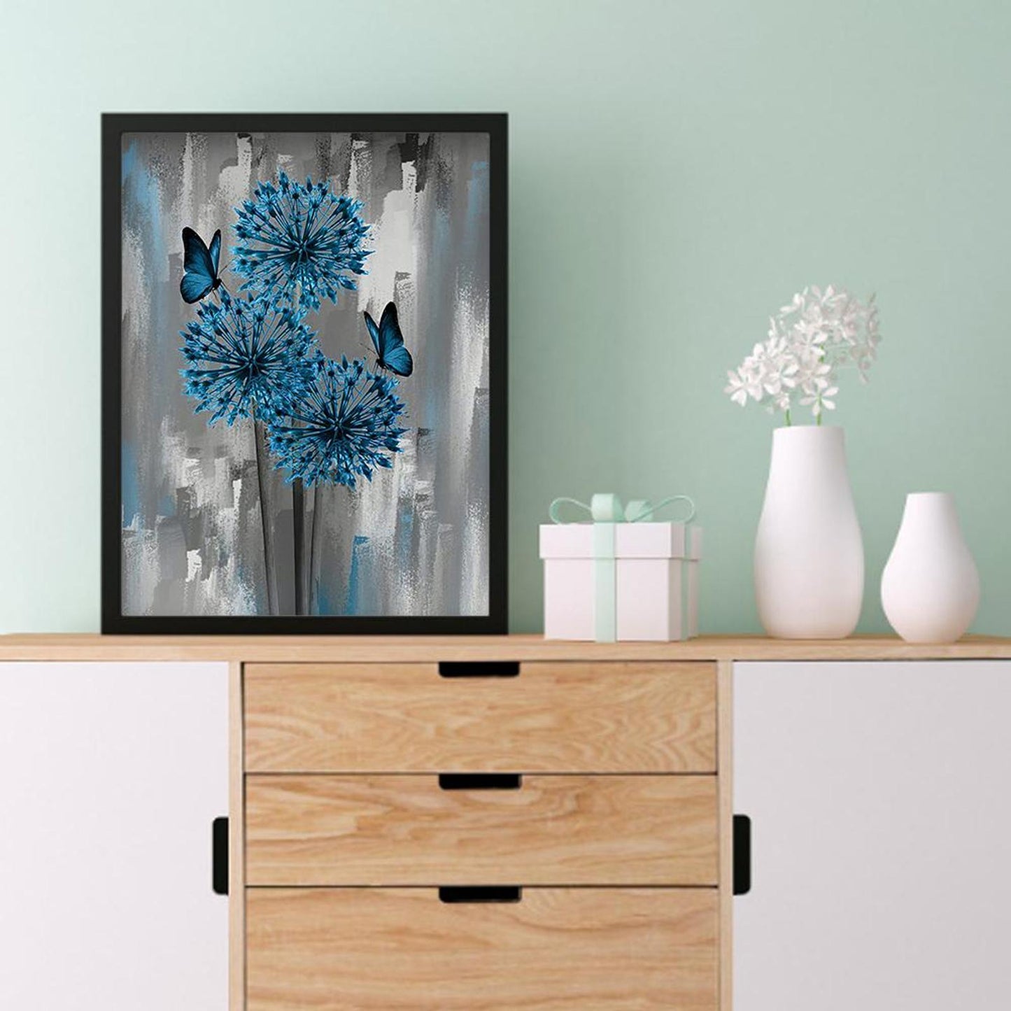 Blue Flowers - Full 11CT Stamped Cross Stitch 40x50CM - Band
