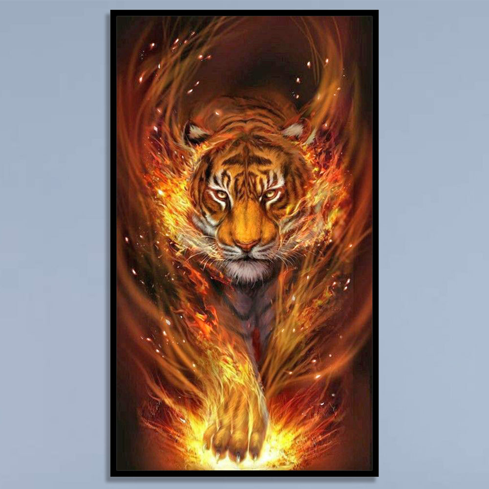 Flame Tiger - Full 11CT Stamped Cross Stitch 40x75CM - Diy