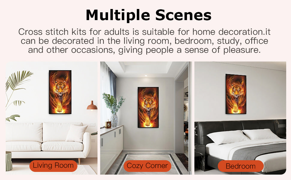 Flame Tiger - Full 11CT Stamped Cross Stitch 40x75CM - Diy