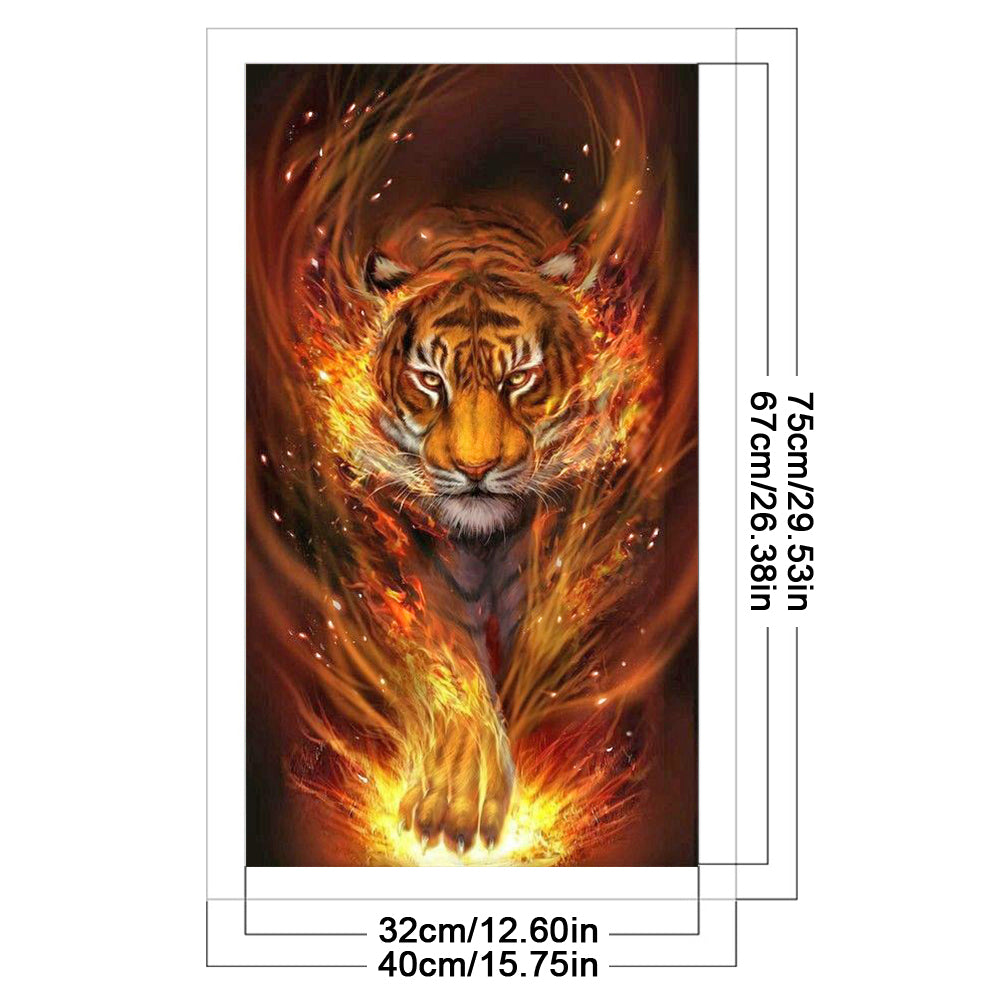 Flame Tiger - Full 11CT Stamped Cross Stitch 40x75CM - Diy