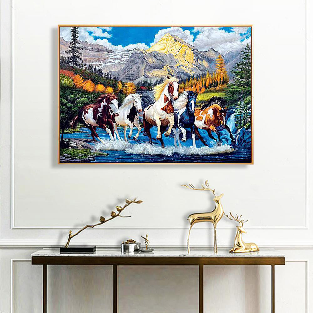 Steed In Scenery - Full 11CT Stamped Cross Stitch 50x40CM - Diy